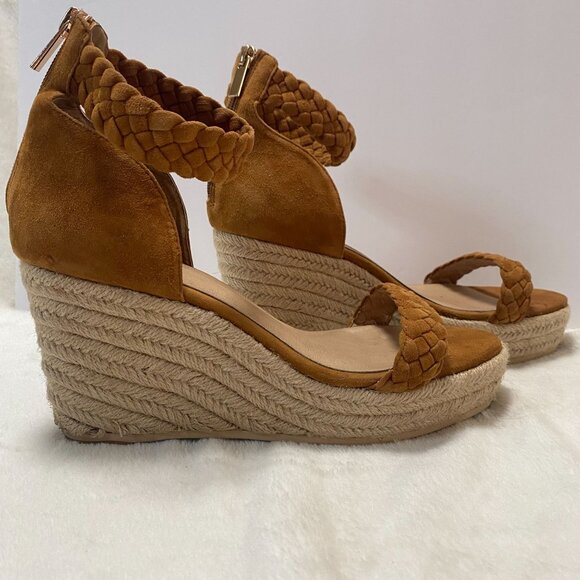 Raye Braided Suede Espadrille Wedges with Ankle Strap Tan/Beige Size 39.5/US 8.5 - Picture 9 of 15